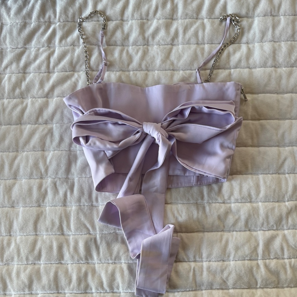 NWT OH POLLY Lilac purple Chain Strap Crop Top bustier bow tie size 0 - Picture 7 of 9